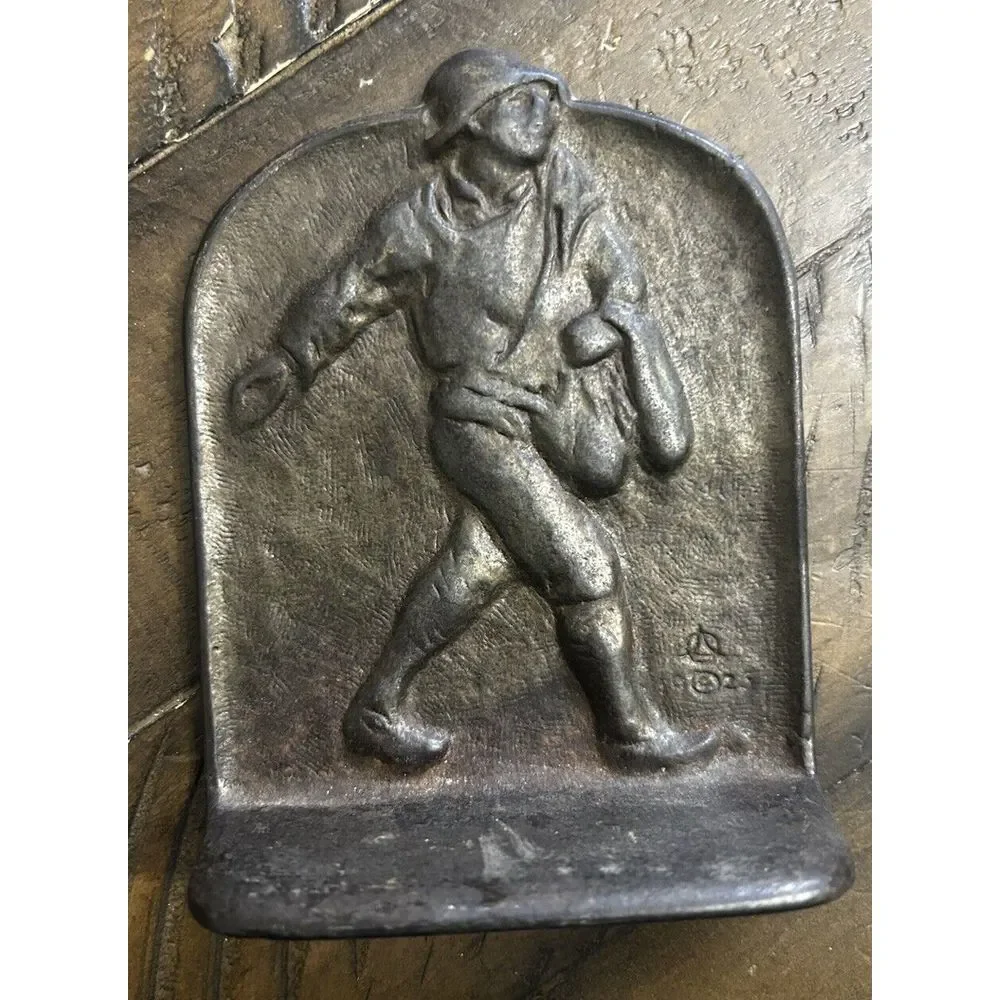 2 Cast Iron DAL Decorative Arts League Johnny Apple Seed Bookends 1925 5
